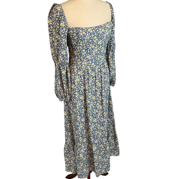 Reformation Mica Long Sleeve Midi Dress Square Neck Wallflower Blue Size 8 - Picture 2 of 13